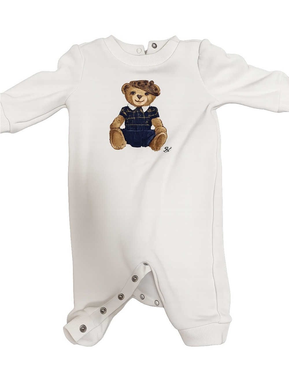 White Teddy Bear Print One-Piece Romper